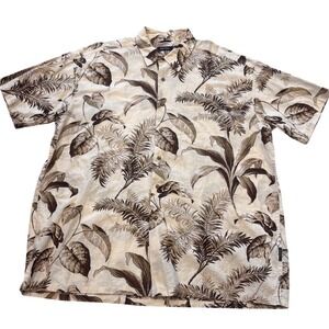 Nautica Linen Cotton Mens Tropical Leaf Print Short Sleeve Button Up Shirt XXL